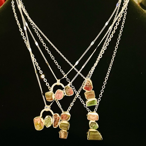 Multicoloured tourmaline Raw silver pendants - Picture 1 of 2